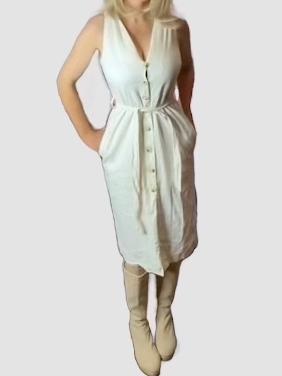 Max Cocos Dresses & Skirts - 🌷 Birch White Linen Blend 90s Sleeveless Button-Front Midi Dress with Tie Belt 🌷